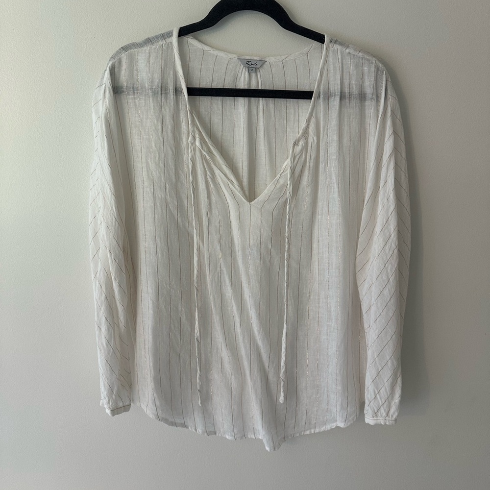 Rails White Long Sleeve Tie Front Blouse
